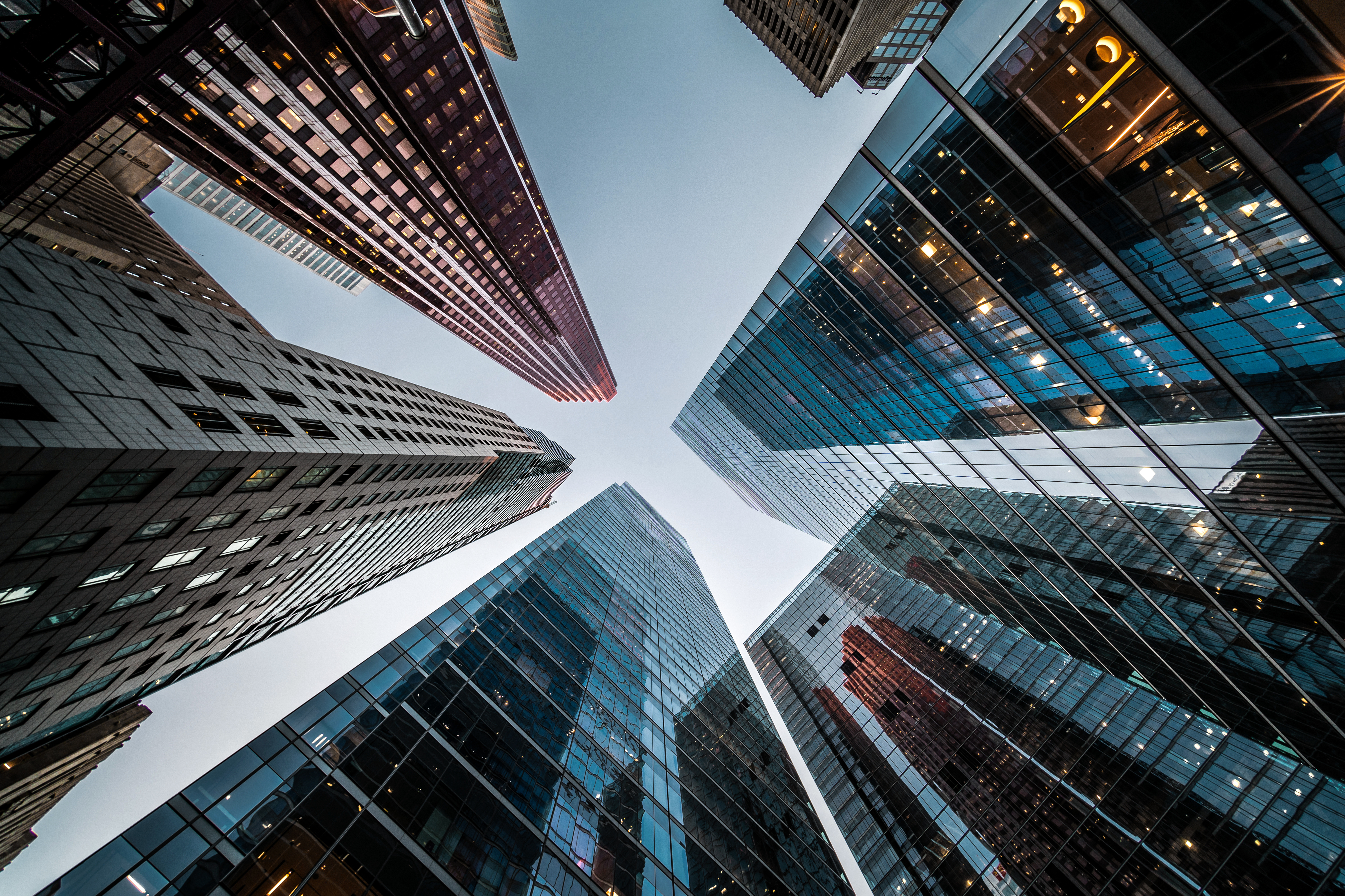 View of buildings from below
