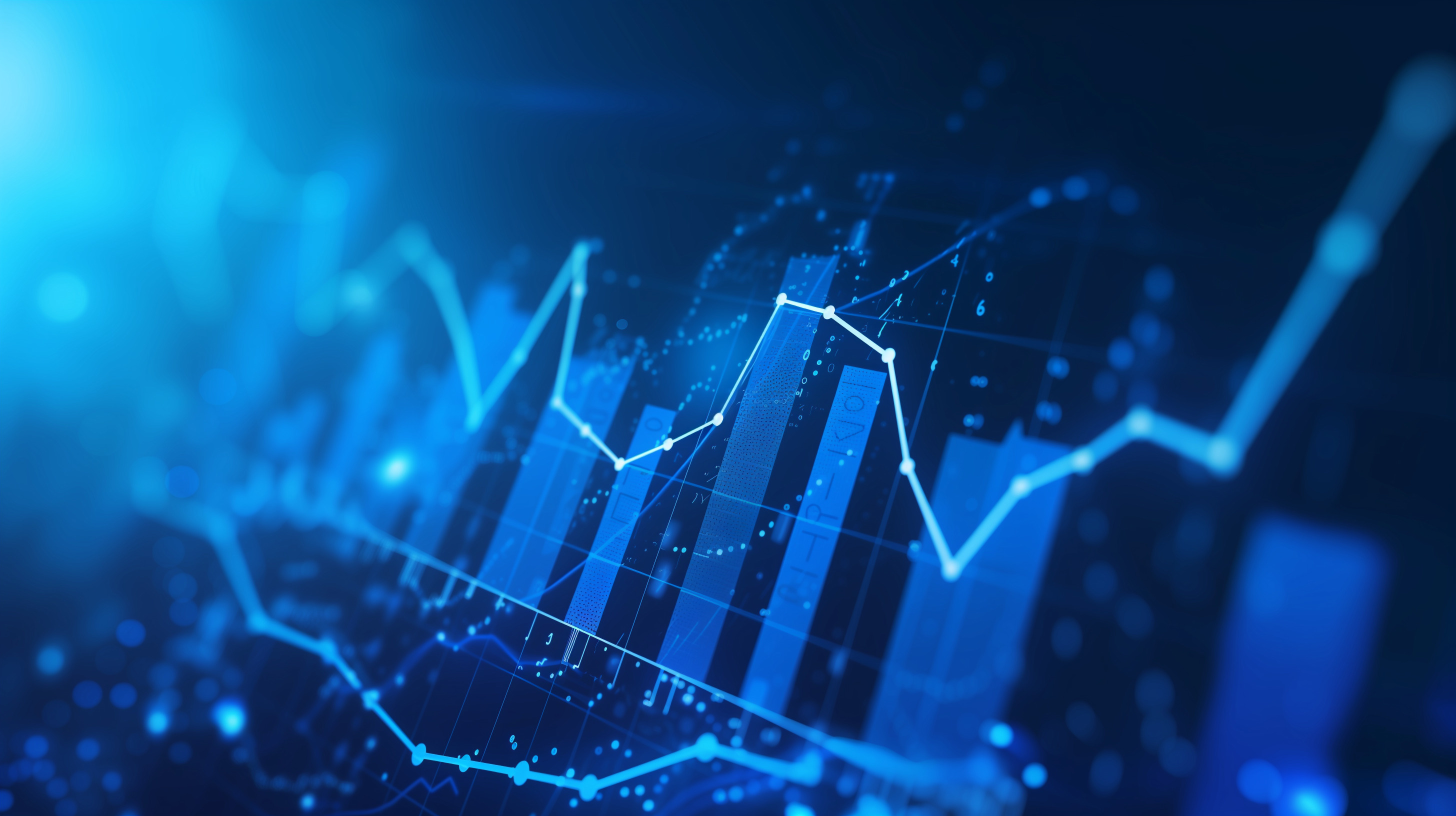 Abstract blue financial chart with rising and falling line graphs