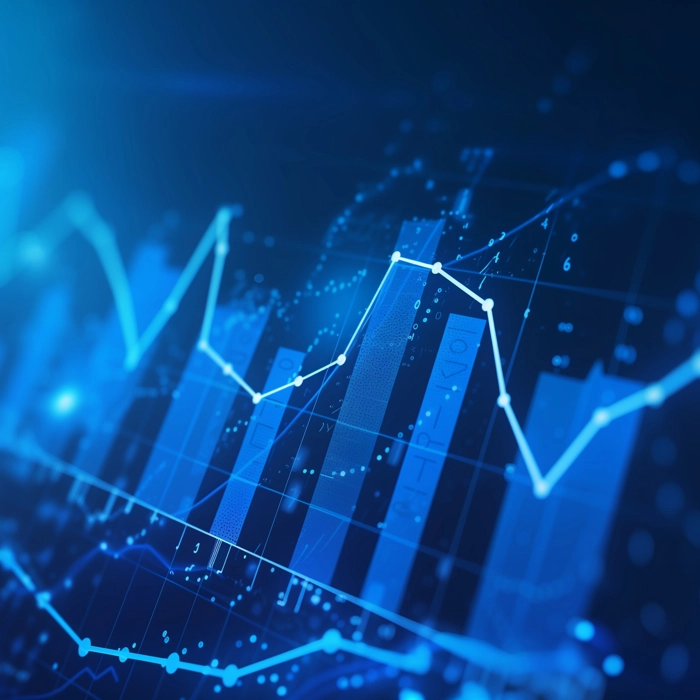 Abstract blue financial chart with rising and falling line graphs Abstract blue financial chart with rising and falling line graphs