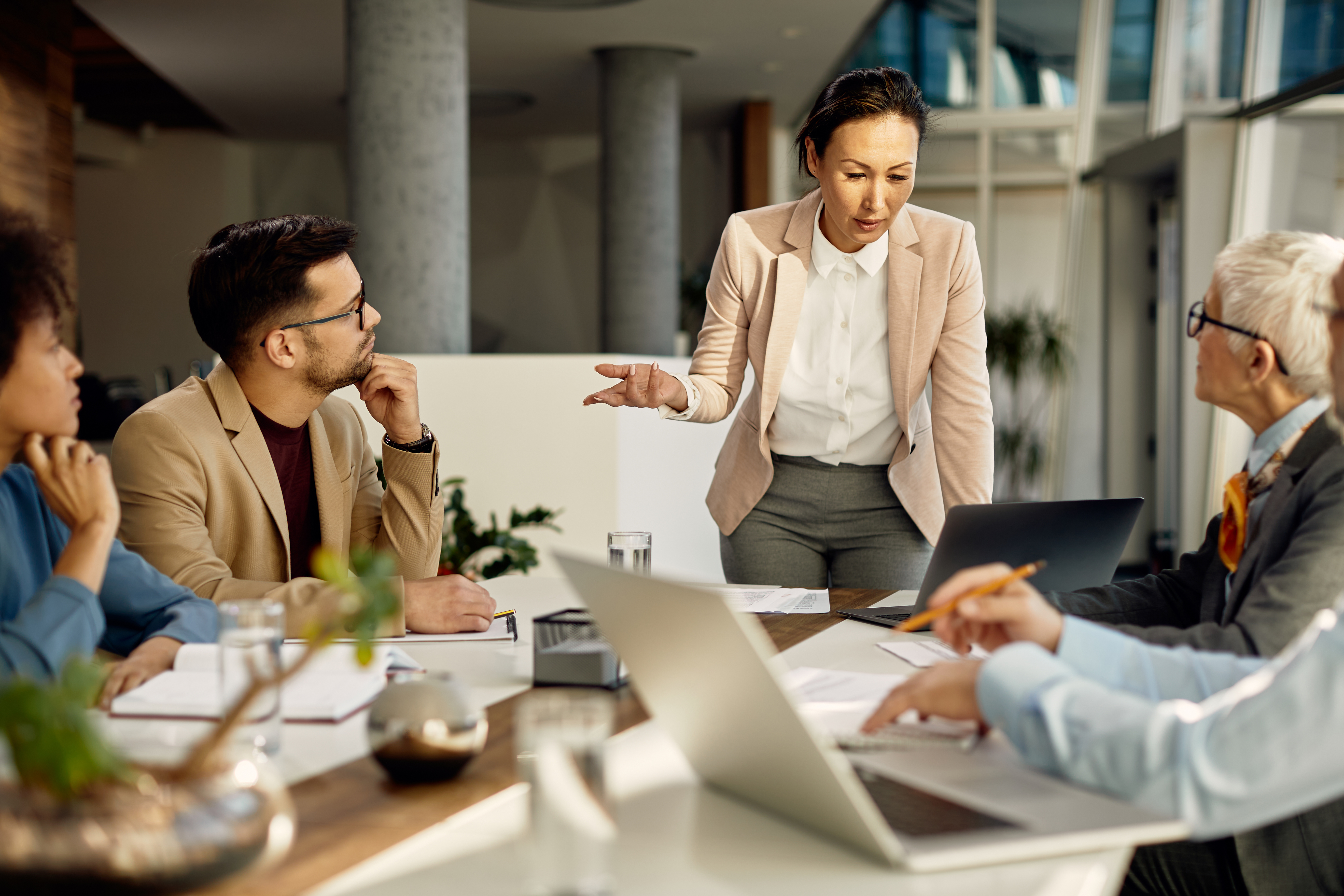 People round table having business meeting