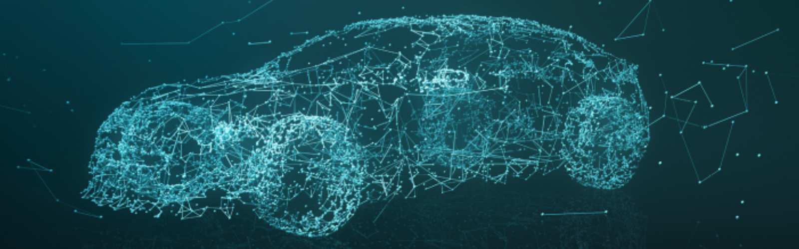 A glowing blue wireframe car made of connected points and lines on a dark background. A glowing blue wireframe car made of connected points and lines on a dark background.