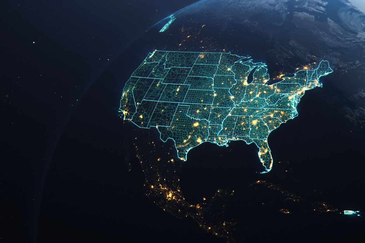 globe from afar lit up showing lights