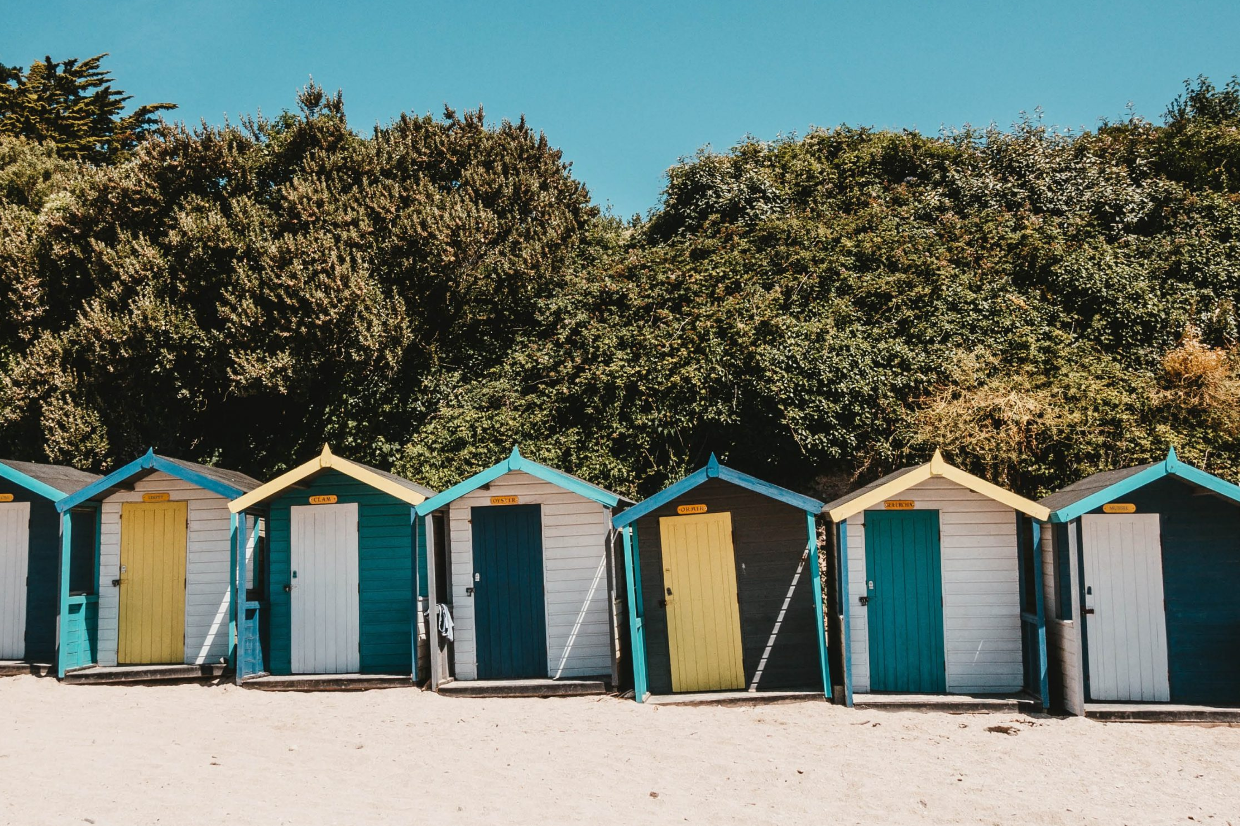 Colorful beach huts on the beach