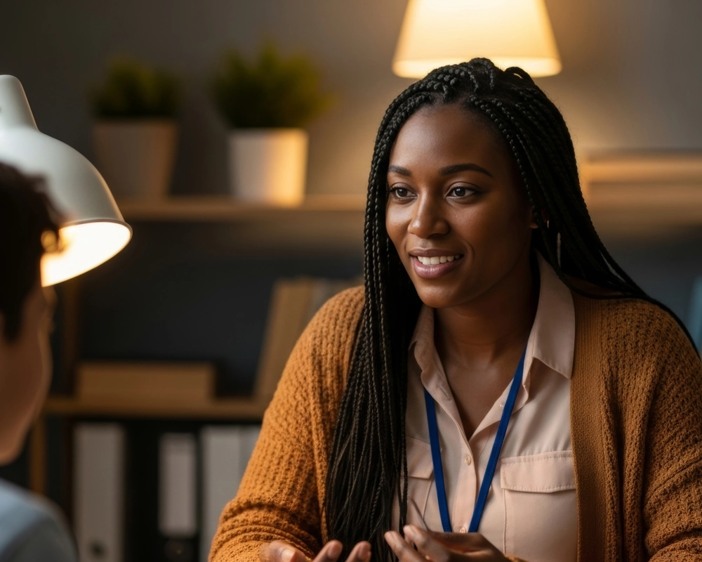 Care taker talking to older person in care home Care taker talking to older person in care home