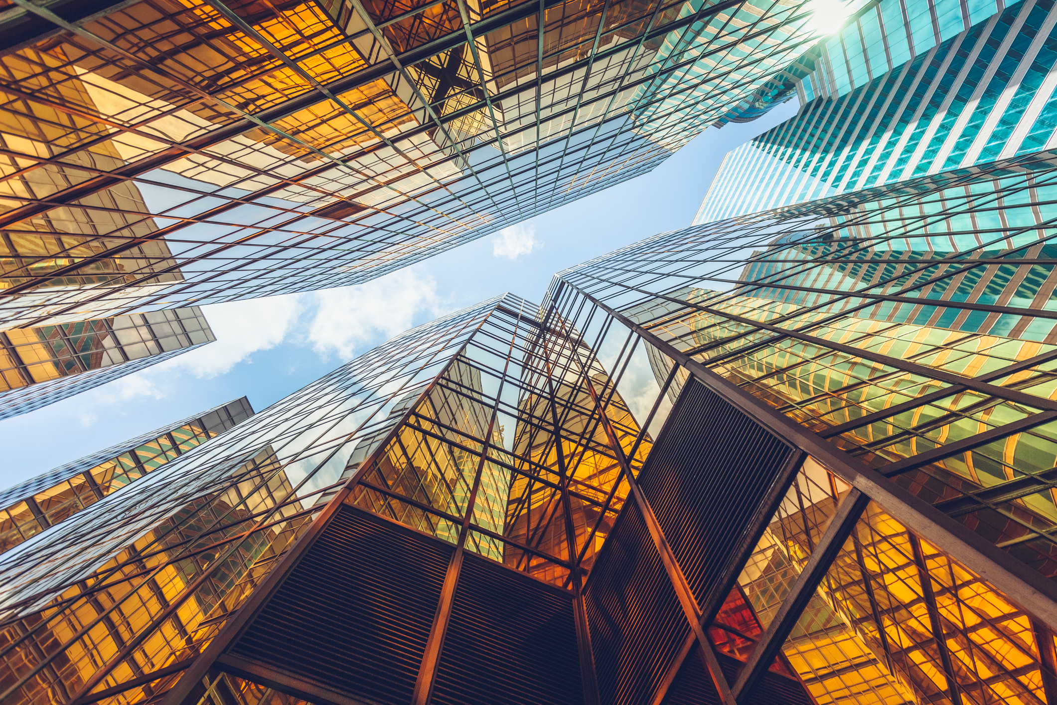 Glass skyscrapers and blue sky 