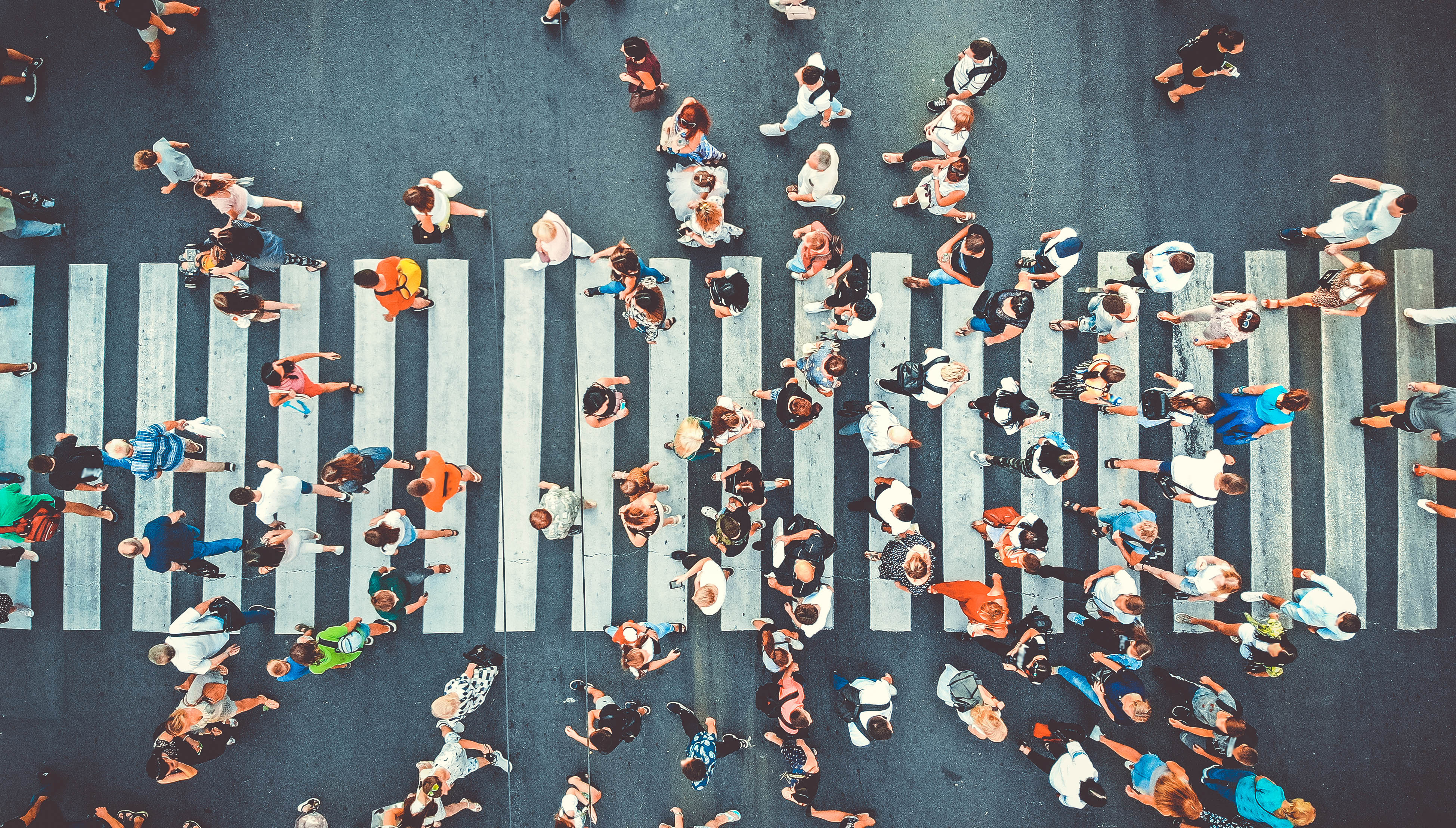 people walking across zebra crossing in shopping district