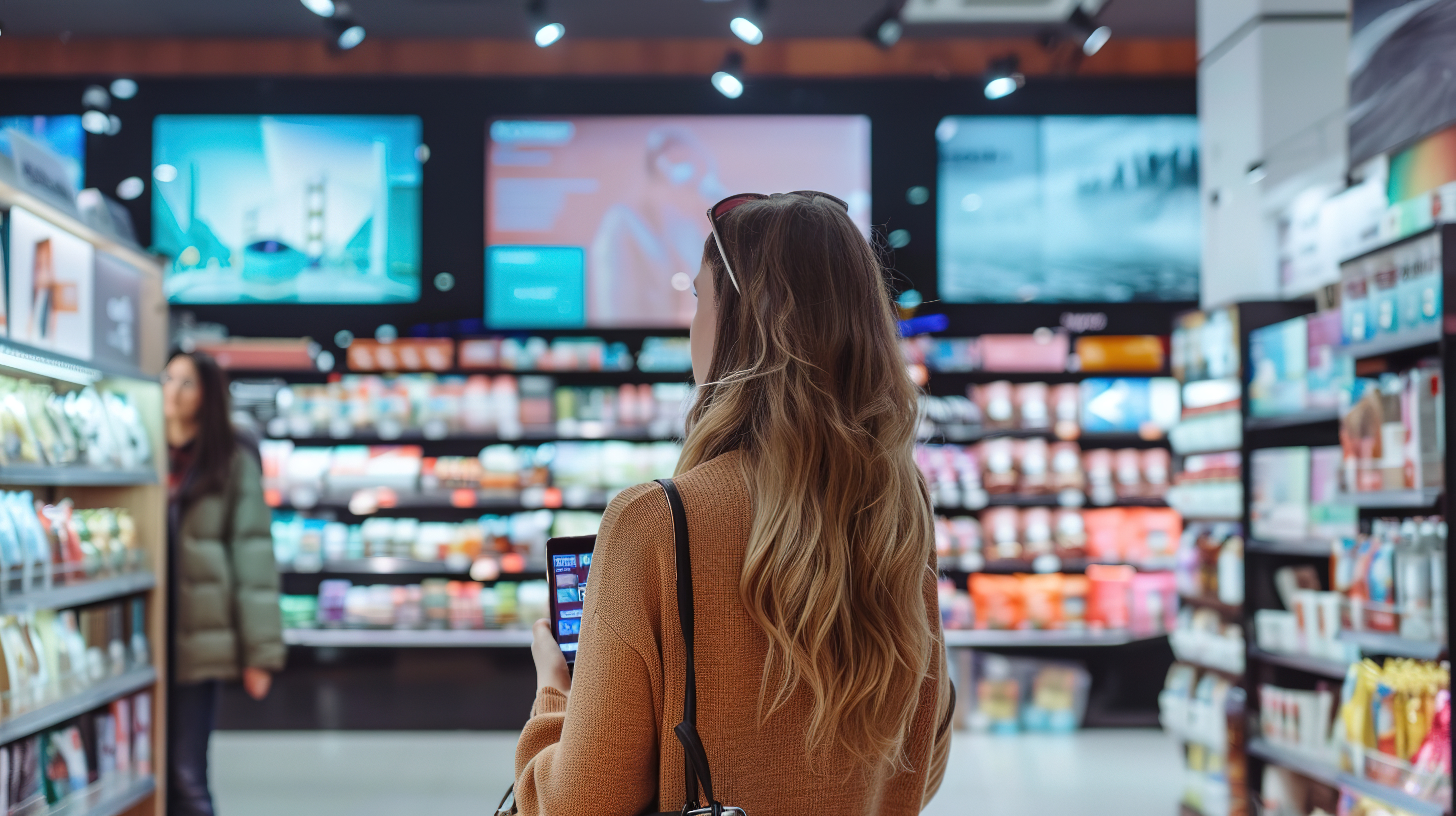 Woman in supermarket looking at the signs