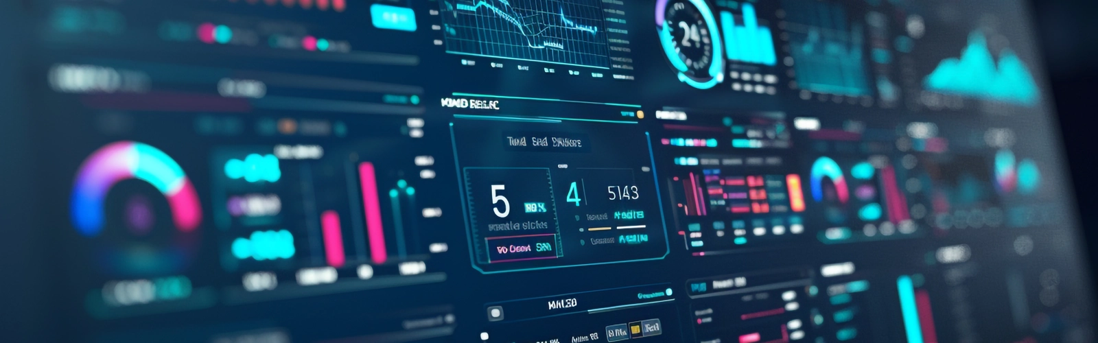 Futuristic analytics dashboard displaying colorful charts, graphs, metrics, and data visualizations. Futuristic analytics dashboard displaying colorful charts, graphs, metrics, and data visualizations.