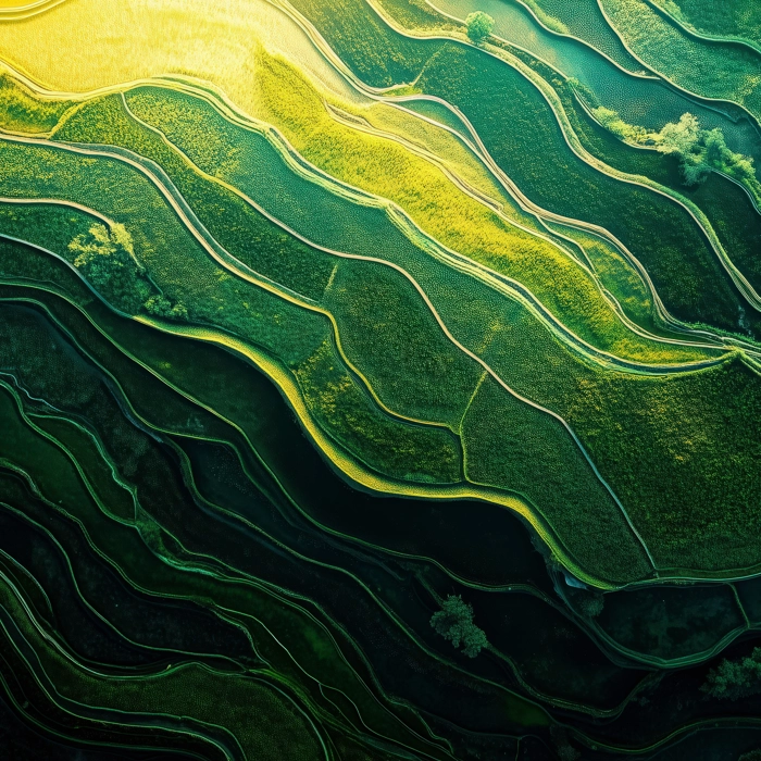 Birds eye view of green fields Birds eye view of green fields